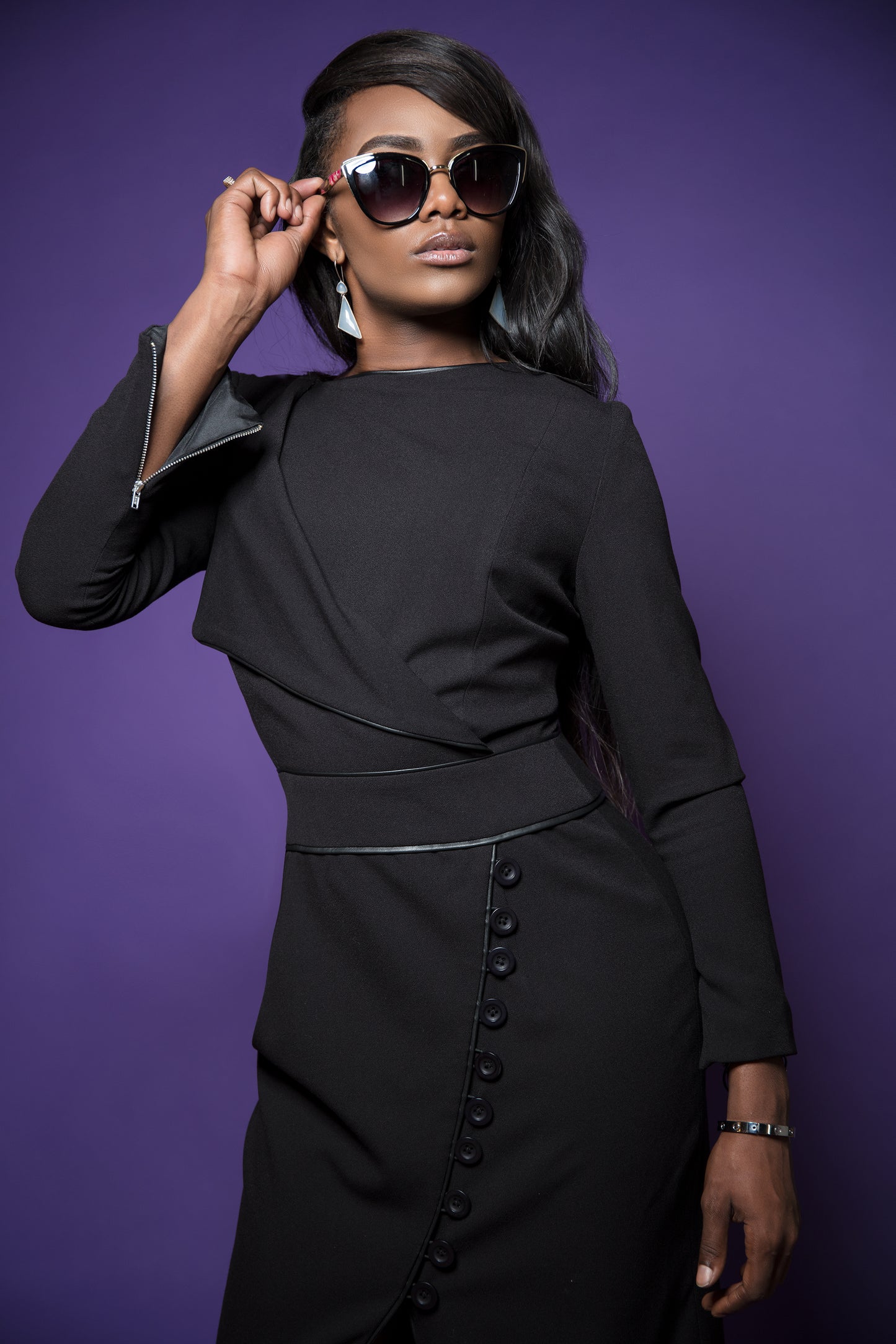Faux-Wrap Button Dress