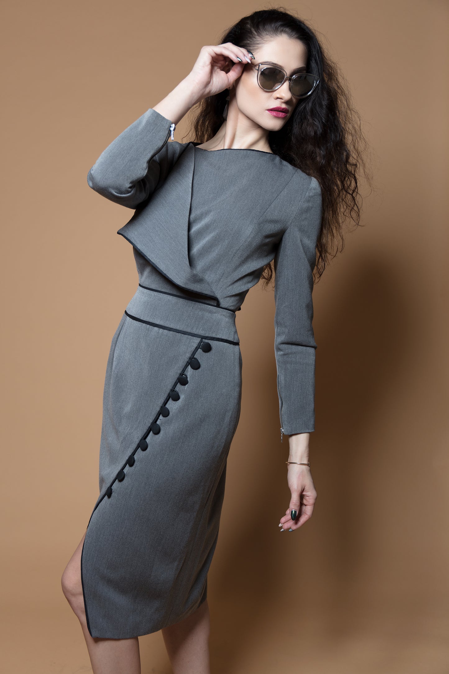 Faux-Wrap Button Dress