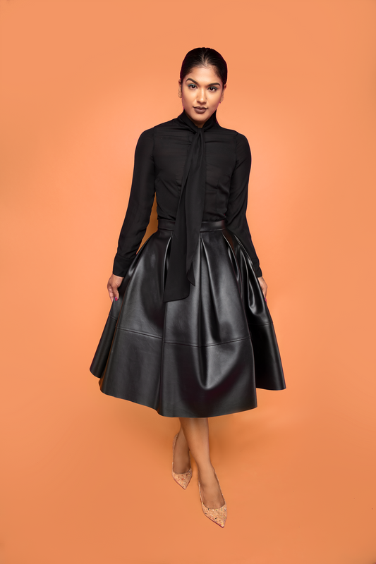 Black Leather Pleated Skirt