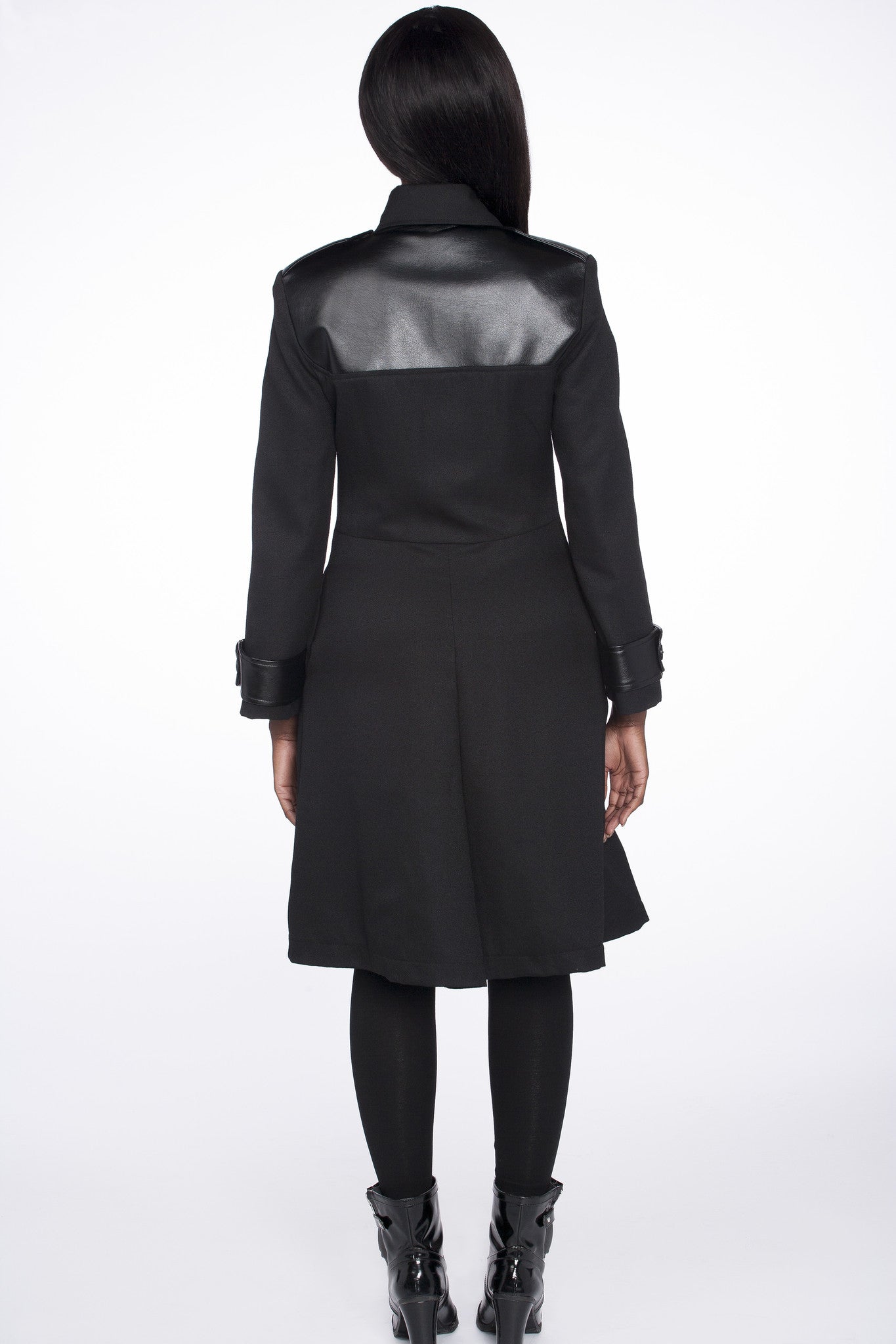 Faux-Leather-Trim Coat